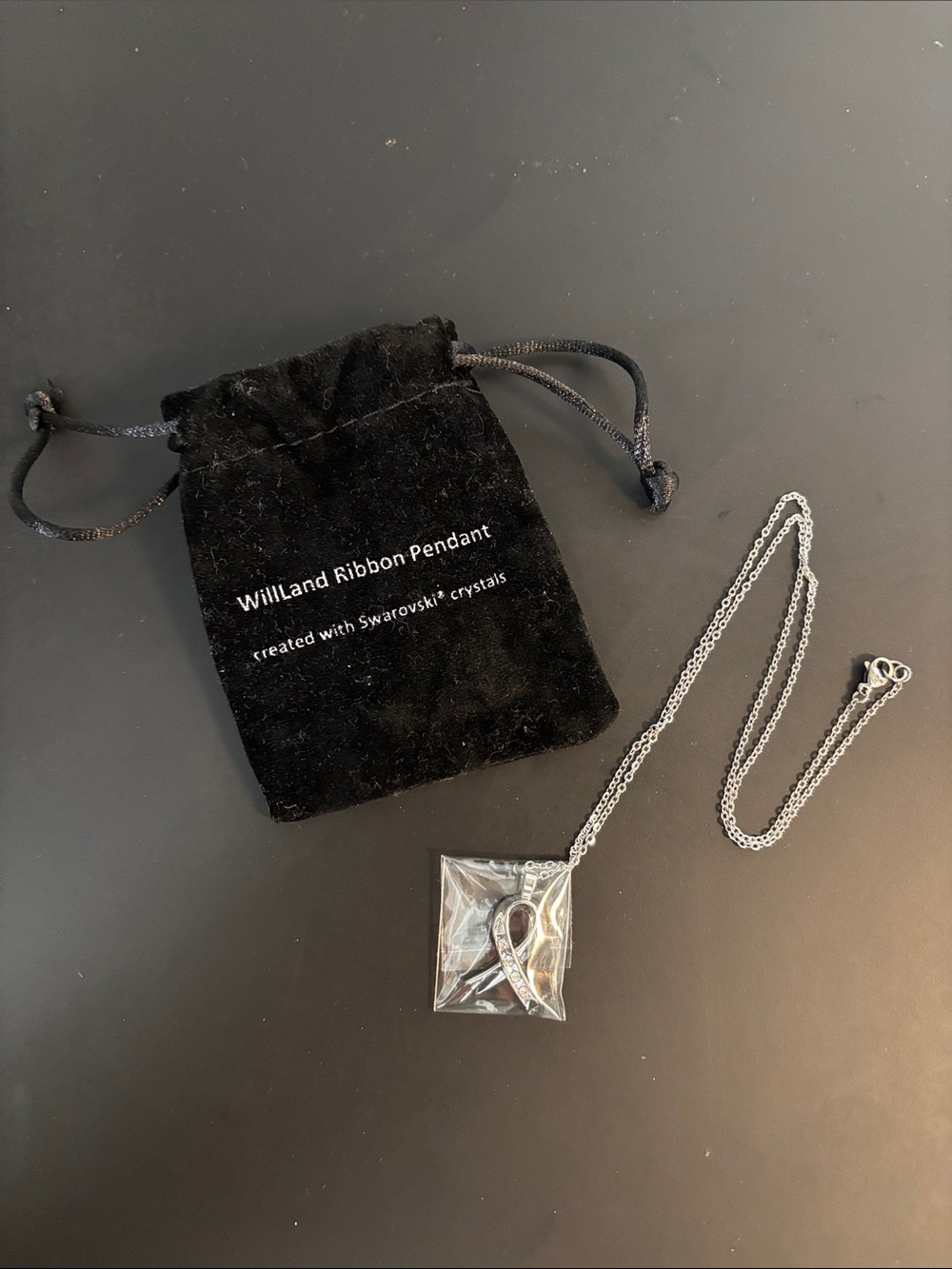 WillLand Silver Ribbon Cancer Awareness Pendant w/ Swarovski Crystals NIP
